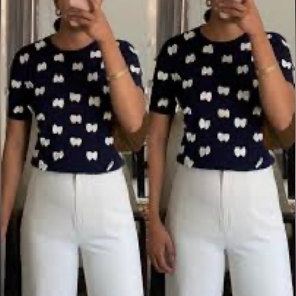 DIVIDED by H&M Navy Boxy Fit Crop “Bow” Top - Picture 1 of 14